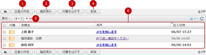 自分への伝言一覧を表示する