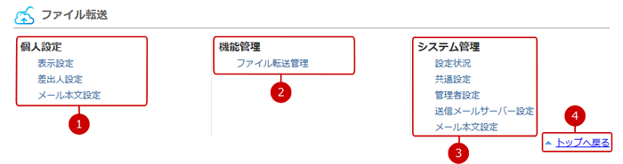 ファイル転送の設定メニューリンク集